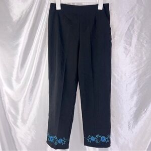 Vintage Cleo Retro Black High-Waist Floral Embroidered Ankle Pants Office 8